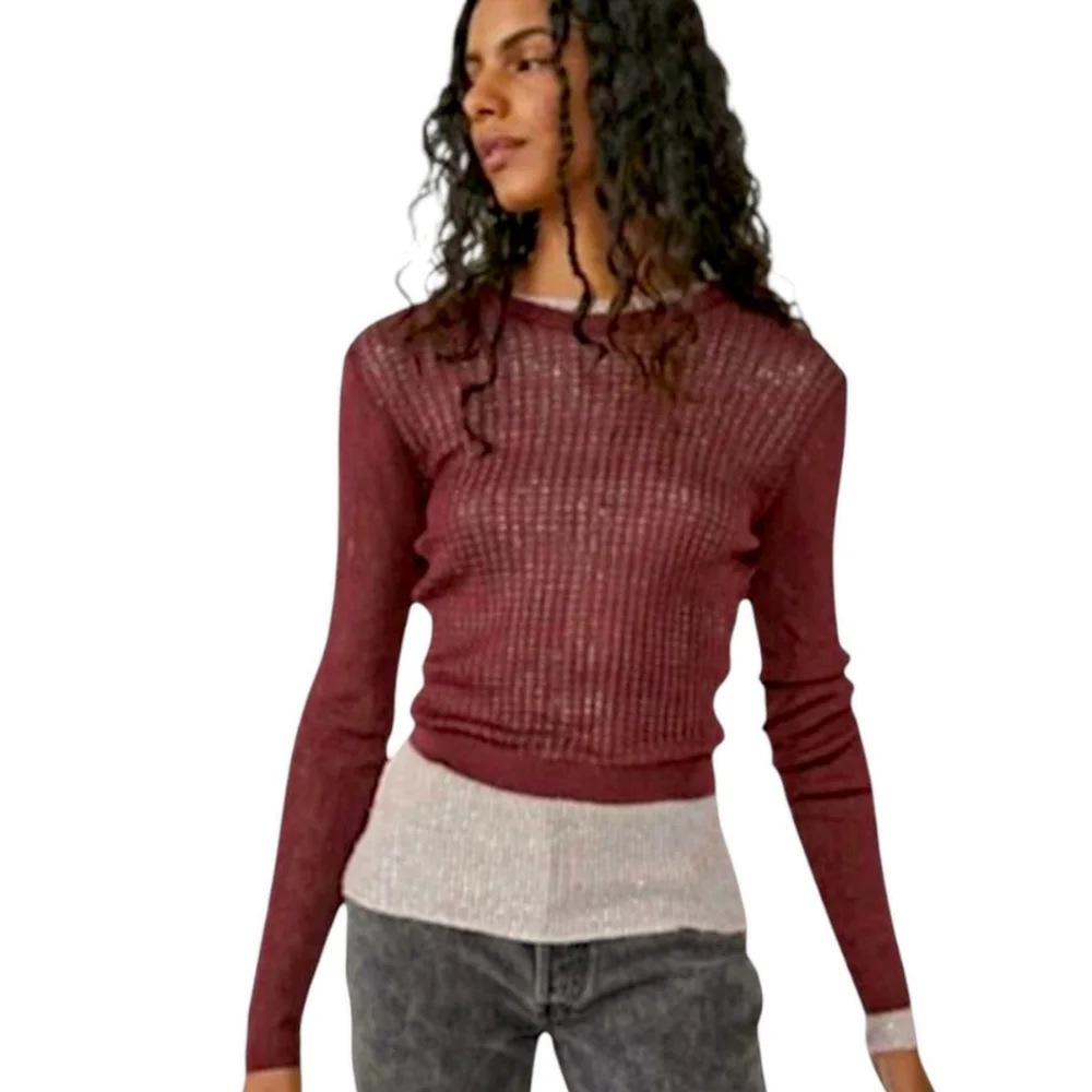 Free People Garnet H20 Open Knit Fisherman Crew Pullover Women's sz XS NWT